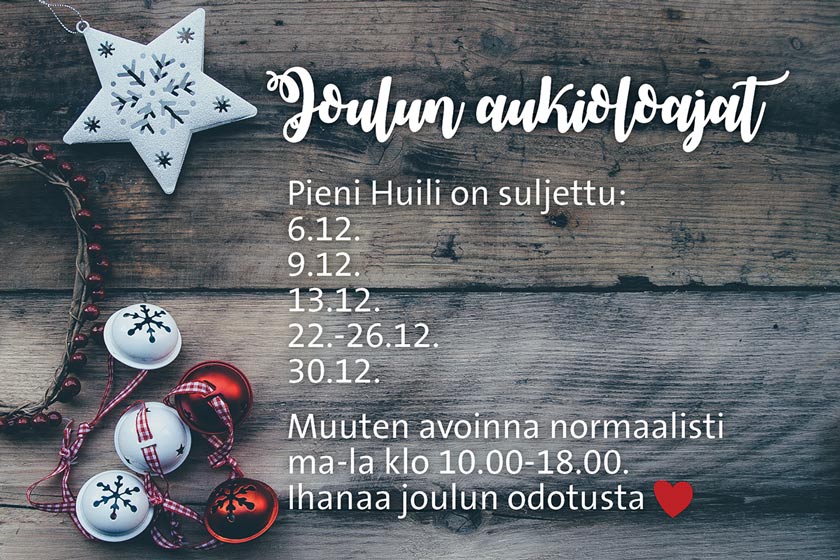 Joulukuun aukioloajat!